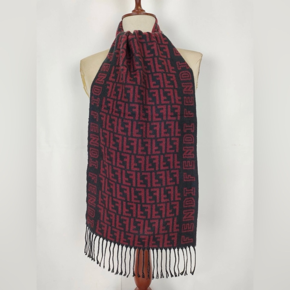 Genuine Fendi Burgundy and Black Monogram Scarf